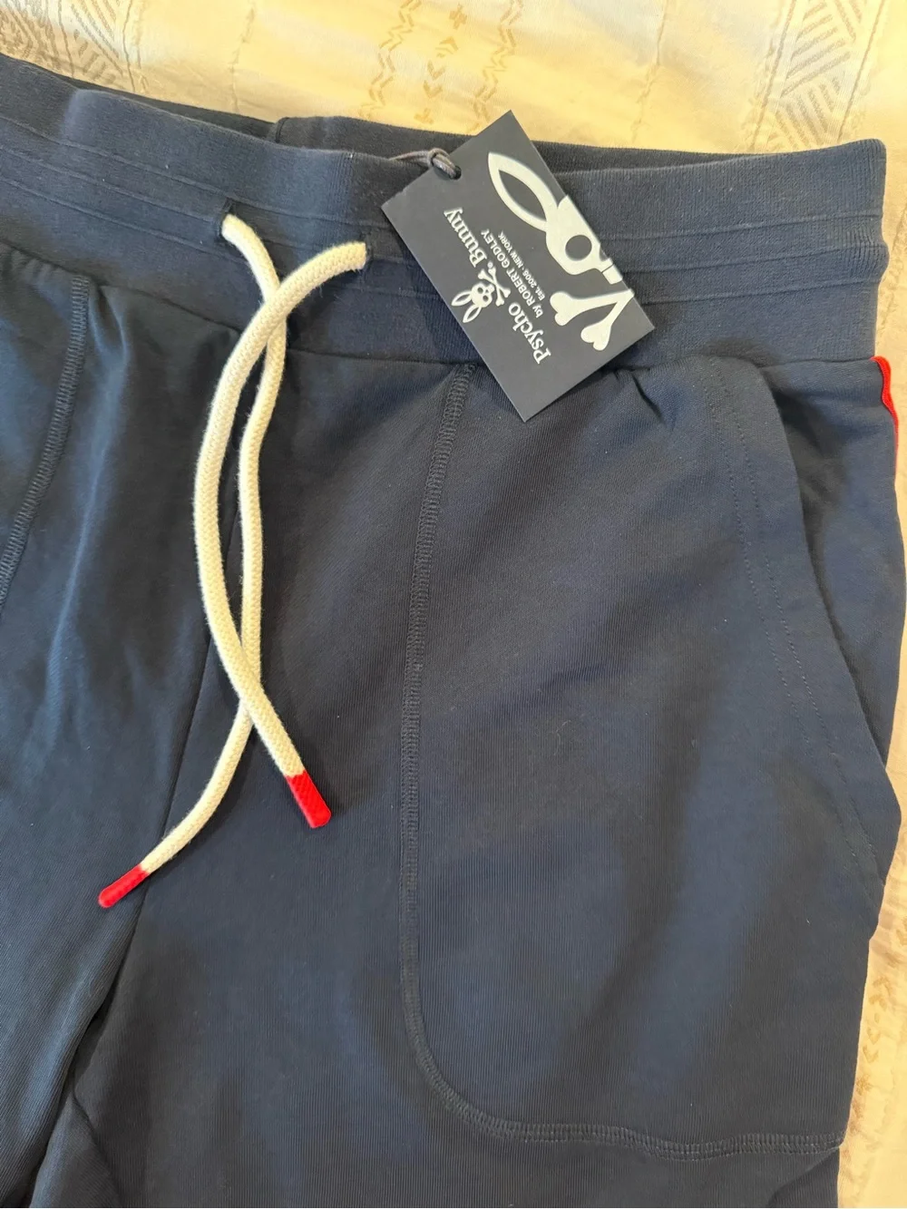 Psycho Bunny Navy Athletic Shorts with Red Trim